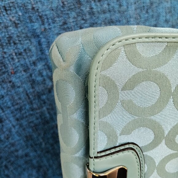 Coach Clutch, Blue, Kristen Signature OP Art Wristlet - Picture 12 of 14